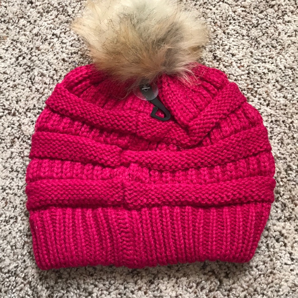 Bunny ball c.c beanie, knit beanie, c.c beanie - Picture 3 of 3